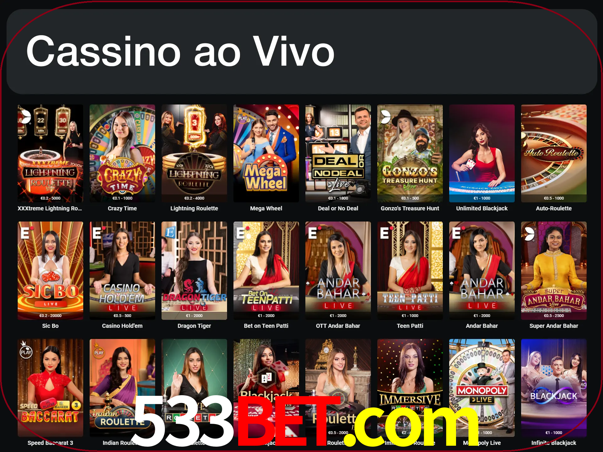 Jogue jogos de cassino com um verdadeiro dealer.